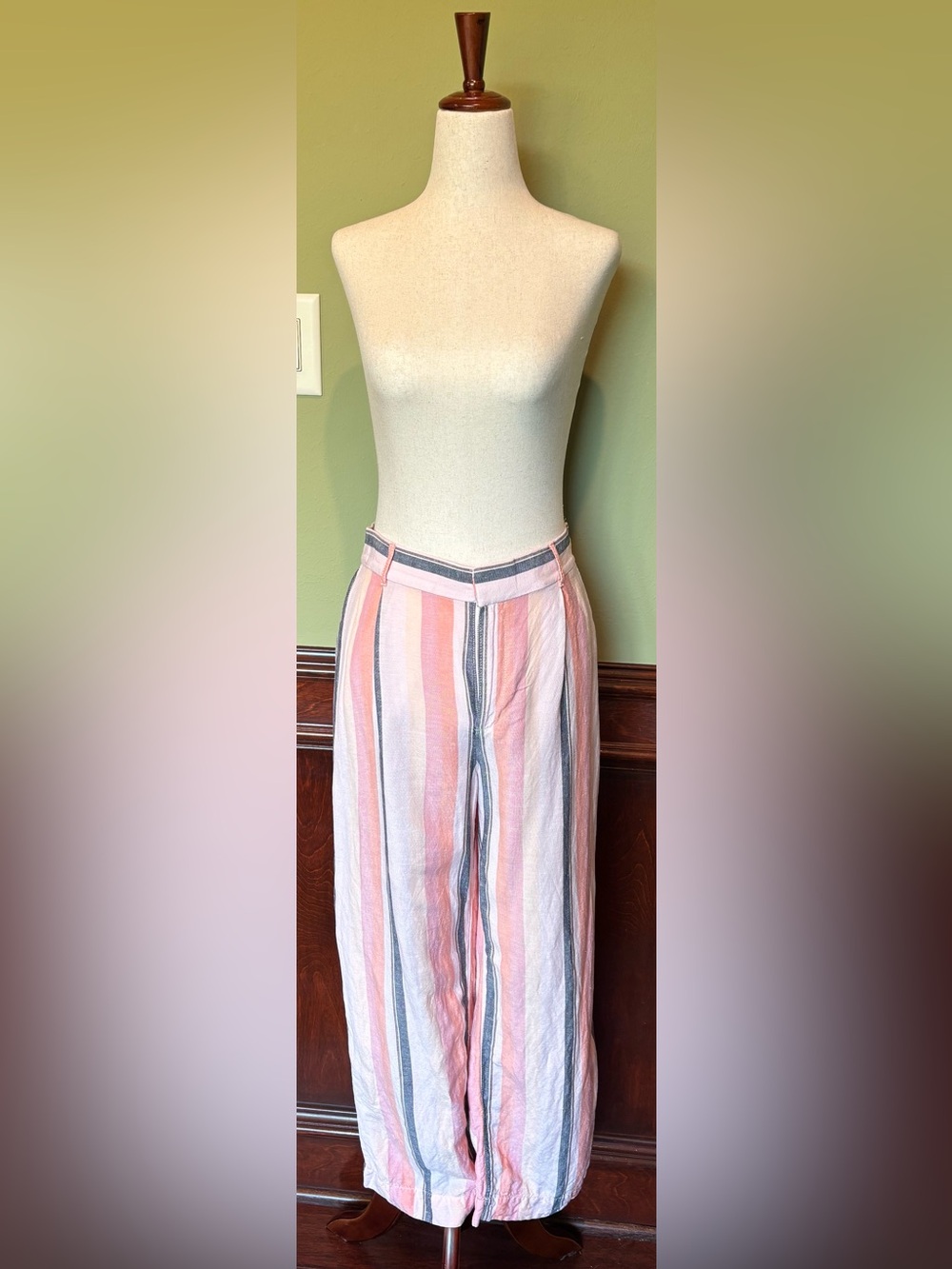 LOFT Pastel Pink, Blue & Cream Striped Wide-Leg Pants